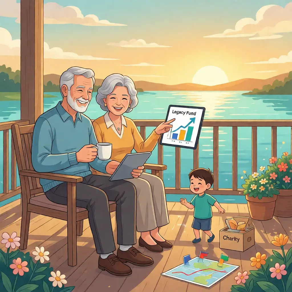 Retired couple enjoying financial freedom: managing wealth, legacy planning, and purposeful spending after retiring with too much money