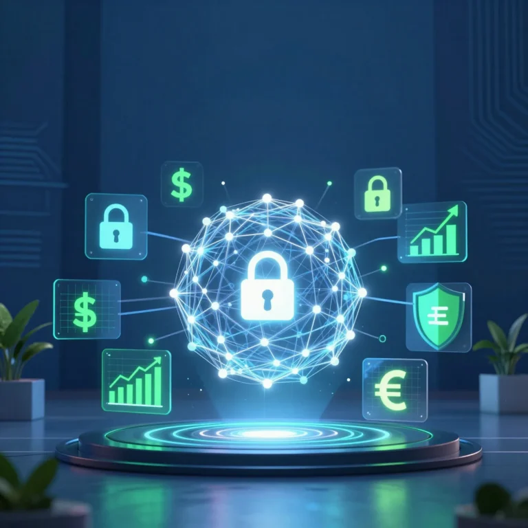 A futuristic digital illustration representing the Agentic Banking Revolution, showing autonomous AI agents securely managing financial assets, growth charts, and security protocols in a modern tech environment.